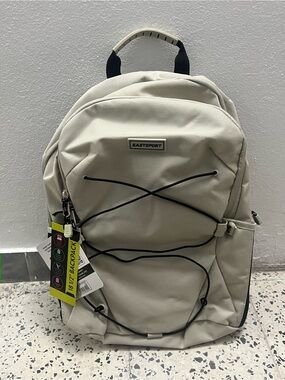 NWT Eastsport 18.5" Backpack Beige Black Bungee Cord School Travel